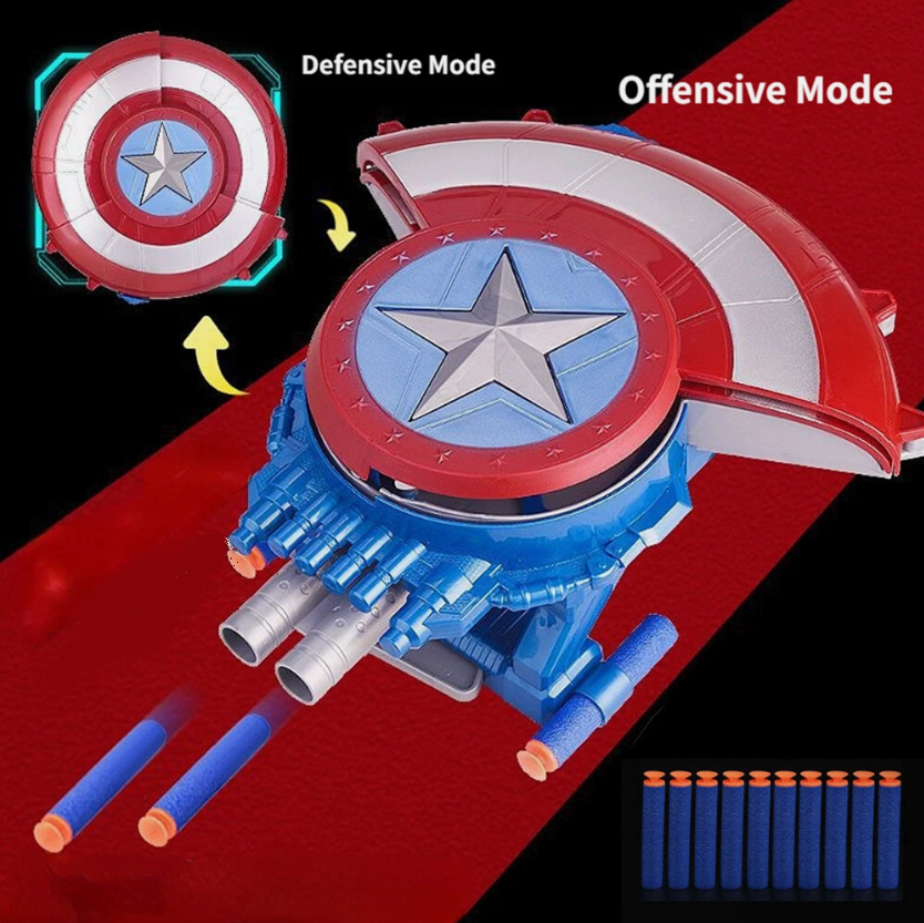 penová pištoľ so superhrdinským štítom